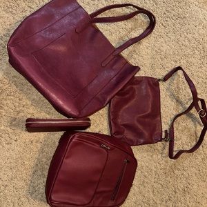 ThirtyOne burgundy set-shoulder bag, crossbody, wallet and backpack